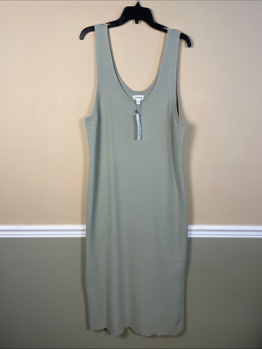 NWT The Drop Women’s Yasmin Knit Ribbed Sage Green Casual Tank Midi Dress